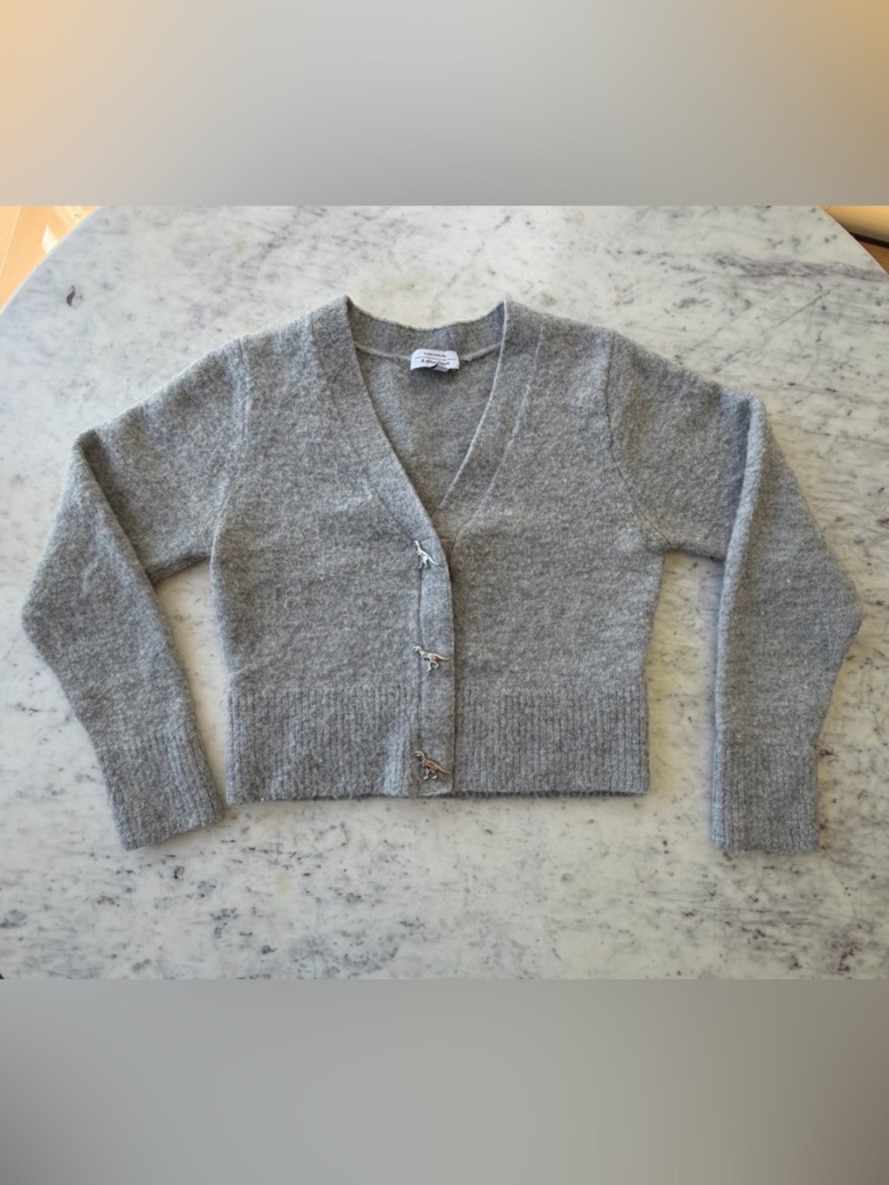 & Other Stories Light Gray V-Neck Cropped Sweater Cardigan